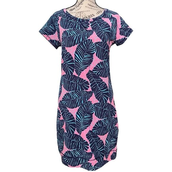 Lilly Pulitzer Pink and Navy Leaf Print Dress in Size Small - Picture 1 of 10
